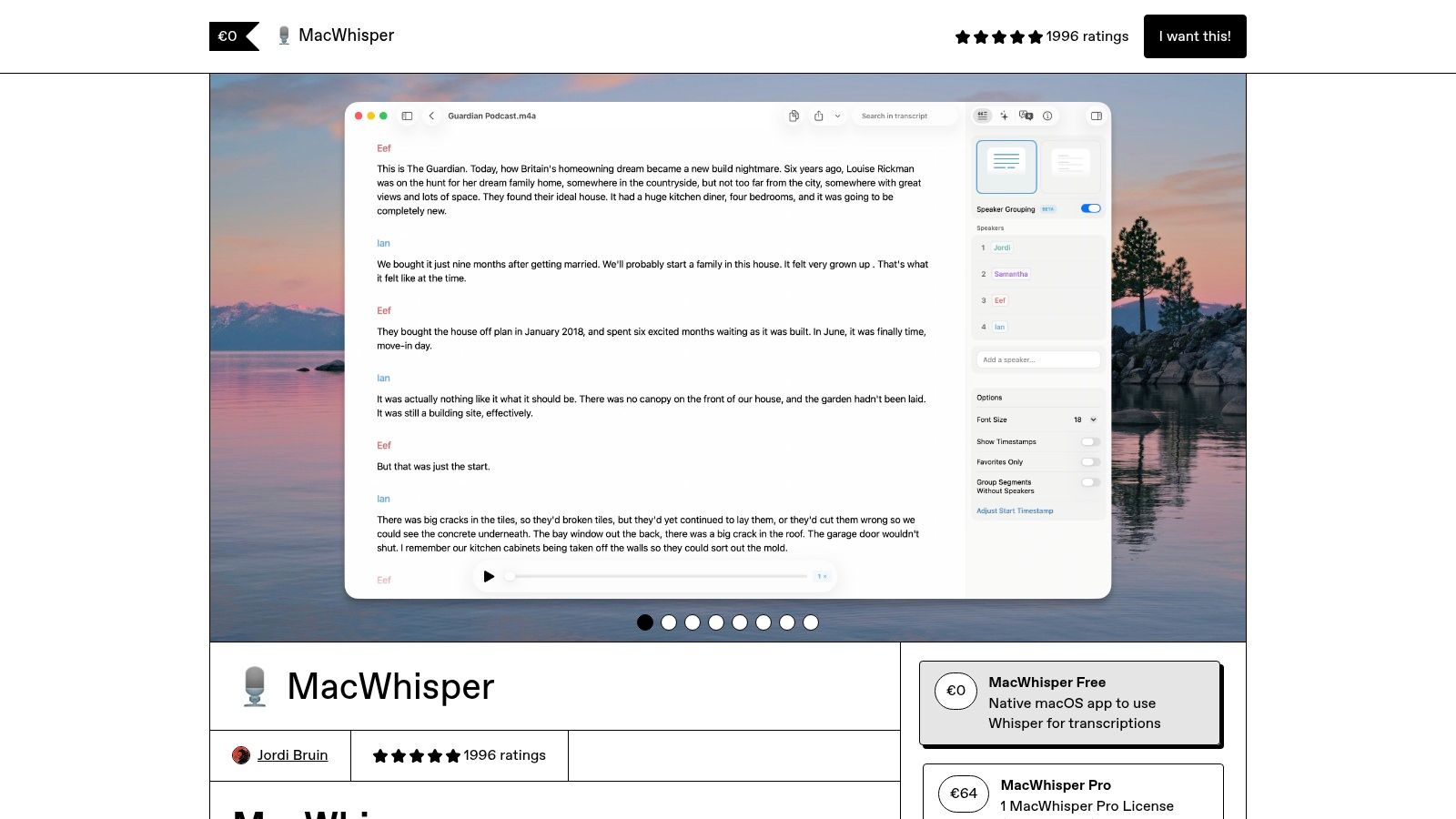 The MacWhisper app interface showing its transcription progress and settings.