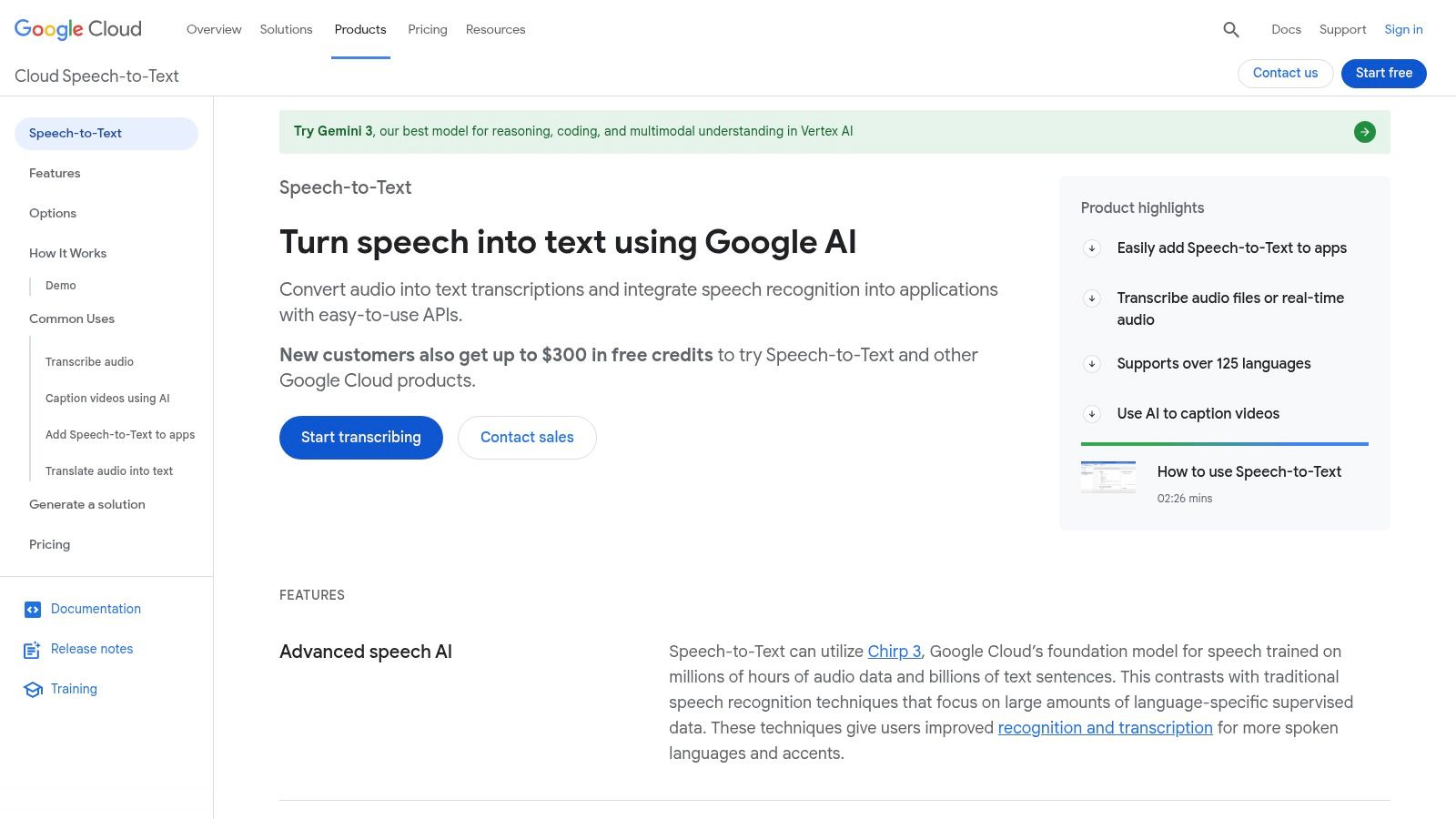 A diagram showing the Google Cloud Speech-to-Text API process from audio input to text output.